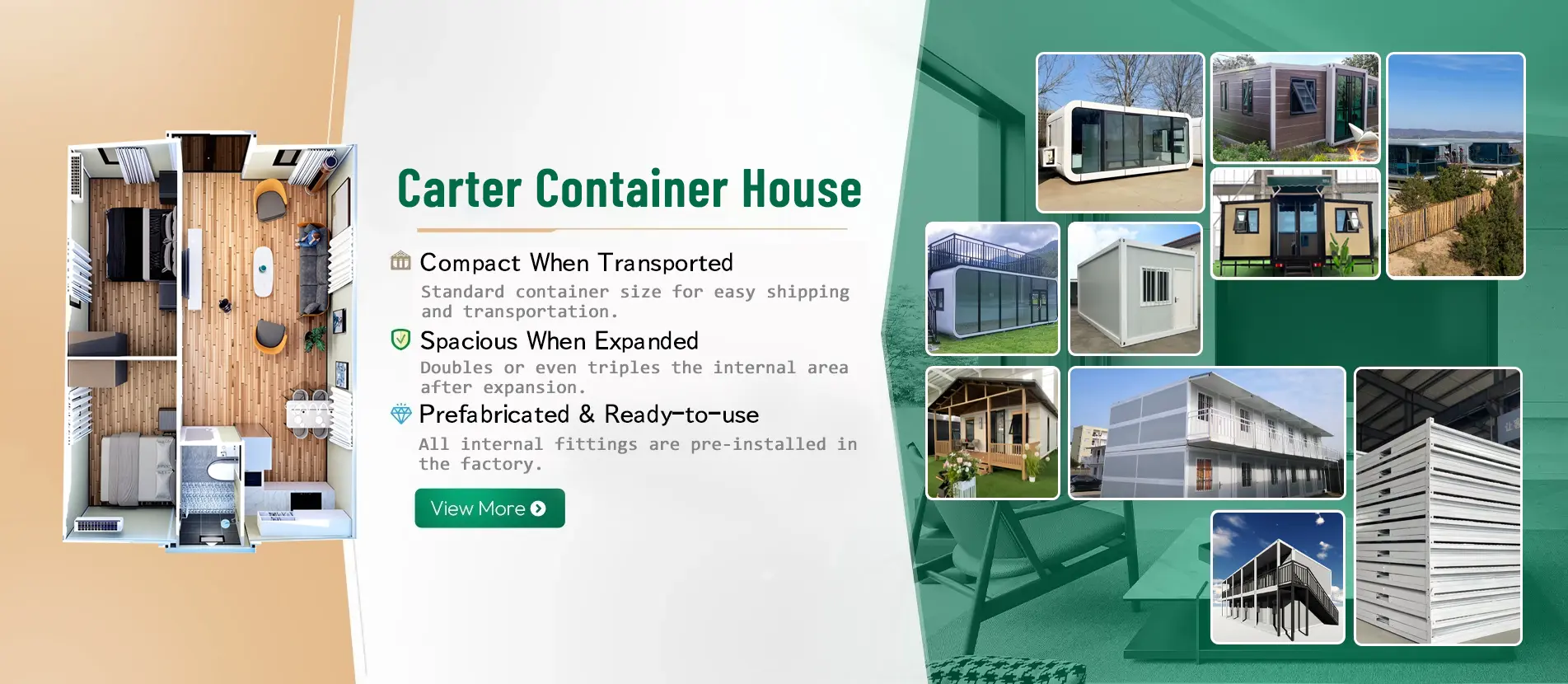 CARTER customized prefab container buildings with insulated steel structures and modular design solutions.